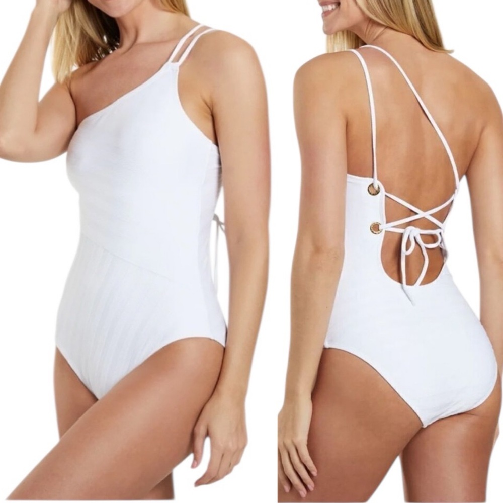 LA BLANCA White Linea Costa One-Shoulder One-Piece Swimsuit! Retail $129.